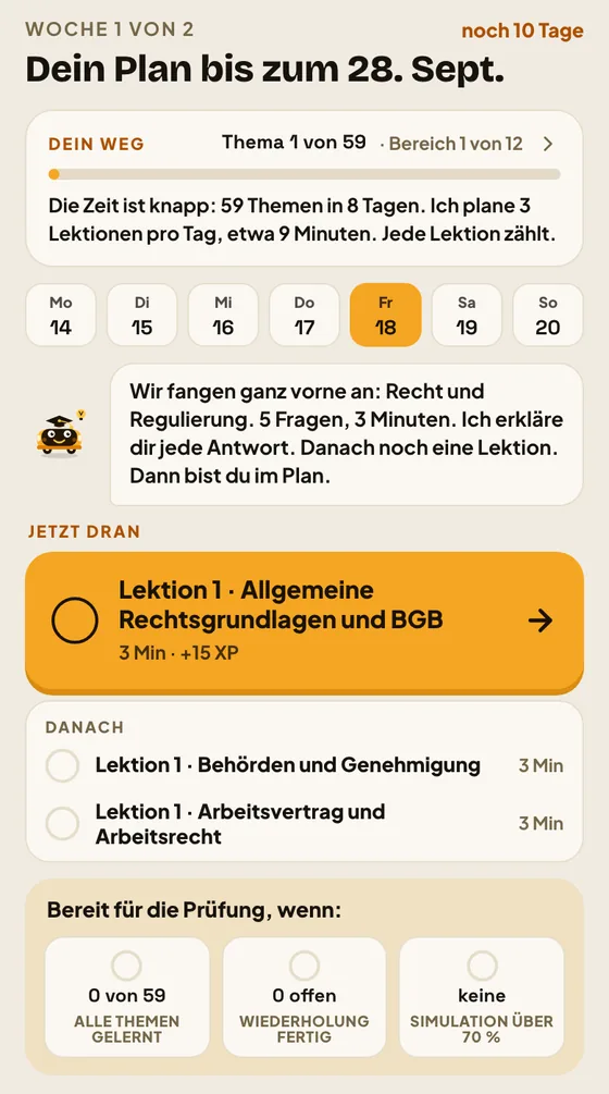 Taxo-App, Tagesplan mit Lektionen