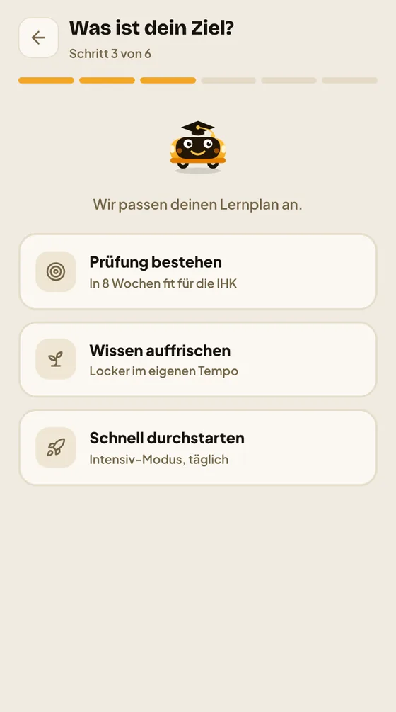Taxo-App, Lernziel wählen